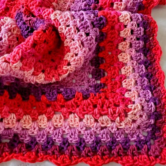 Crochet BABY BLANKET AFGHAN GRANNY SQUARE 29"x 29" PINK RED LILAC MAROON NEW - Picture 1 of 7